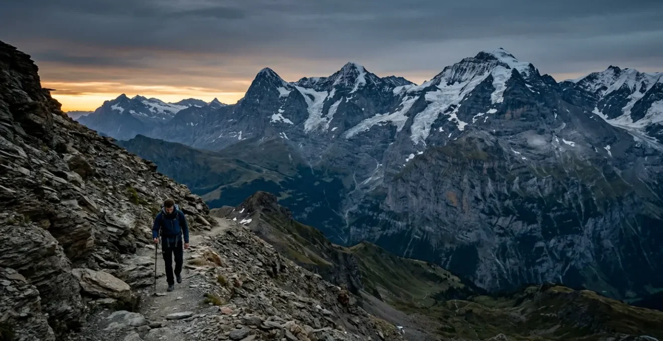 Bergsteiger in kritischer Situation beim Abstieg in alpinem Gelände