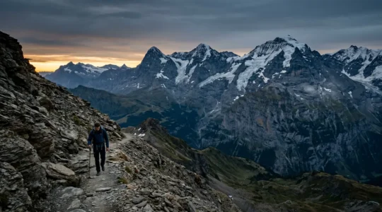 Bergsteiger in kritischer Situation beim Abstieg in alpinem Gelände