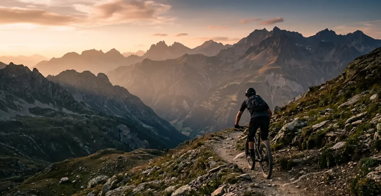 Mountainbiker auf langer Tour mit Fokus auf ergonomischer Sitzposition und Rahmengeometrie