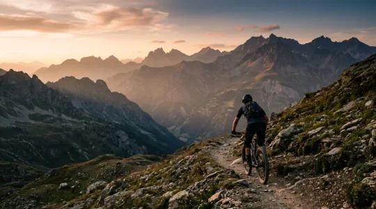 Mountainbiker auf langer Tour mit Fokus auf ergonomischer Sitzposition und Rahmengeometrie