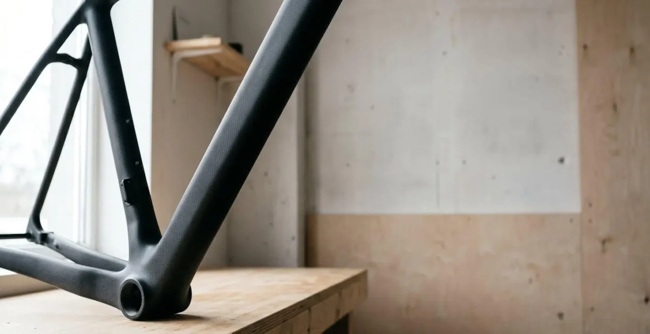 Detailaufnahme einer matten Carbon-Rahmenoberfläche mit Lichtstreu-Effekt