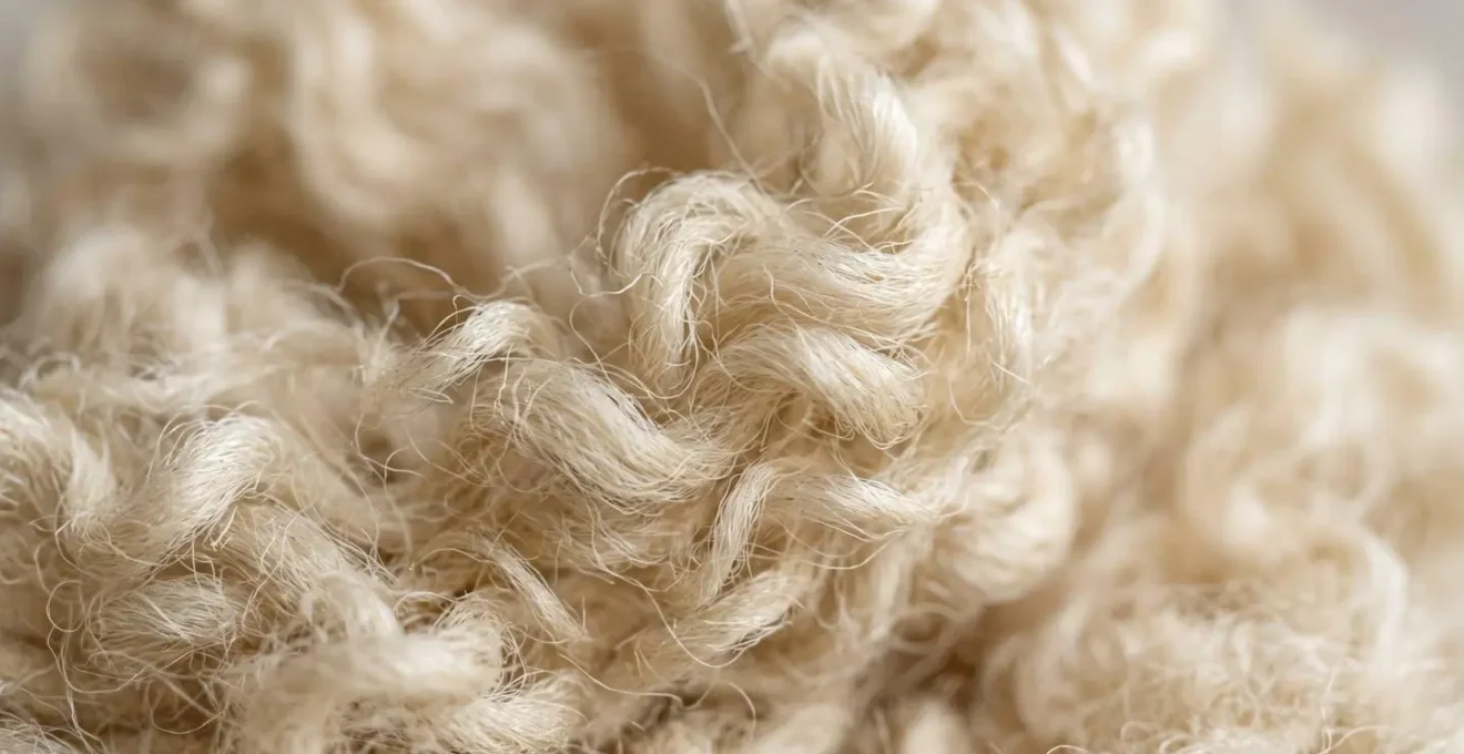 Detailaufnahme von natürlicher Wollfaser-Textur mit feinen Strukturen