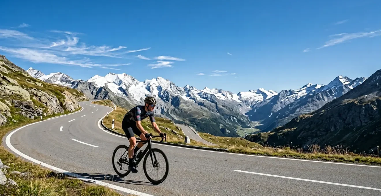 Radfahrer in klarer Bergluft auf 1500 Metern Höhe in den Alpen