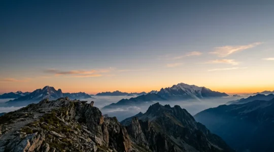 Spektakulärer Sonnenaufgang über einsamen Alpengipfeln mit dramatischen Wolkenformationen und goldenem Morgenlicht