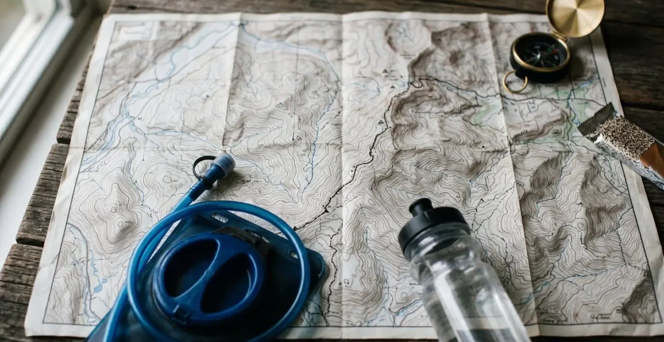 Mountainbike-Tour-Planung mit Höhenprofil und Wasserstationen-Markierungen auf Wanderkarte
